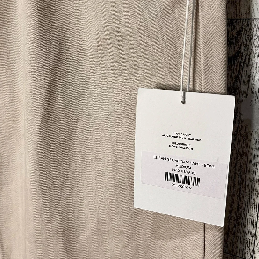 I Love Ugly Men’s Cargo Clean Sebastian Pants in Bone 100% cotton Sz Medium